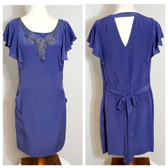 Rebecca Taylor Blue Ruffled  Sheath Dress Size 19 - Picture 1 of 13